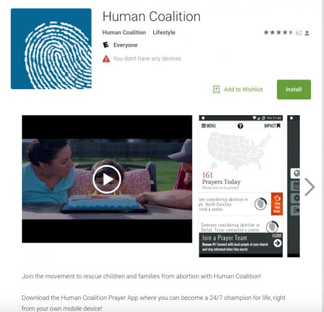 Google Play’s Human Coalition app listing