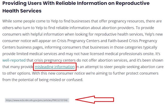 Yelp links to biased pro-abortion article to in false attack of pro-life pregnancy centers Image: Yelp links to biased pro-abortion article to in false attack of pro-life pregnancy centers