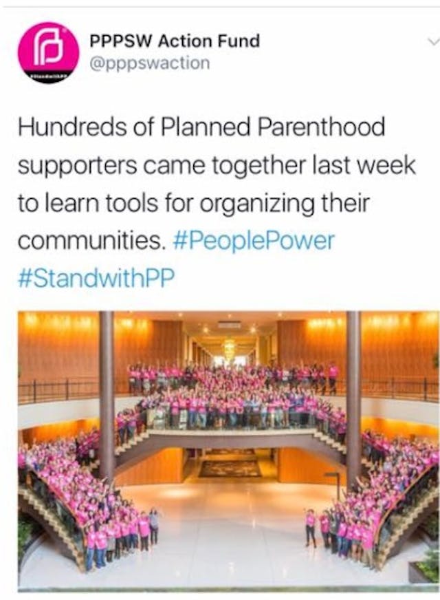 Planned Parenthood Tweets about their Defense Strategy Meeting Tax-funded Planned Parenthood spends $500K to organize ‘army of volunteers’ image