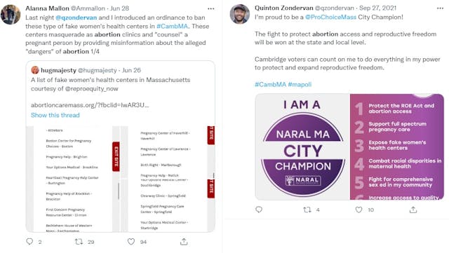NARAL City Champion Cambridge Ma City Councilman targets prolife pregnancy center (Image: Twitter) Image: NARAL City Champion Cambridge Ma City Councilman targets prolife pregnancy center (Image: Twitter)