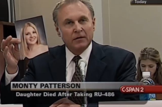 Monte Patterson holds up pic of daughter dead after taking abortion pill at Planned Parenthood(Image: CSPAN) Image: Monte Patterson holds up pic of daughter dead after taking abortion pill at Planned Parenthood