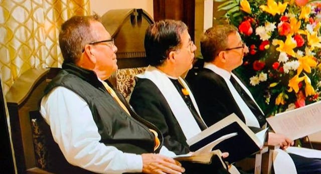 (L to R): Pastor Flip Benham, Fr. Frank Pavone, Rev. Rob Schenck at McCorvey’s funeral (Screenshot: Carole Novielli)