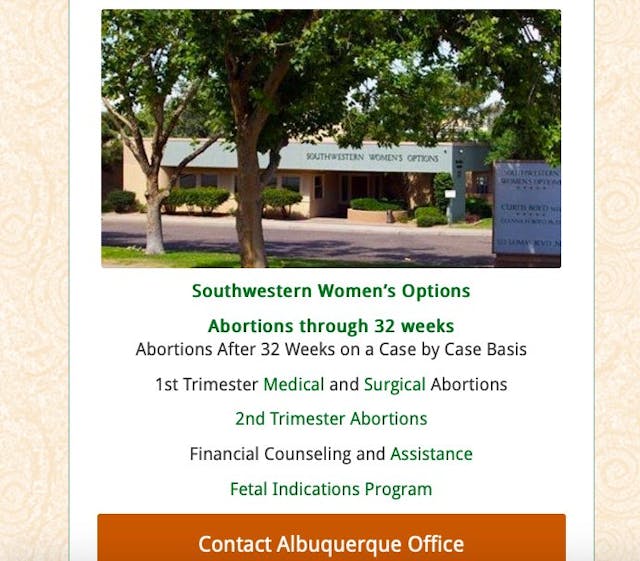 Screenshot – Southwestern Women’s Options