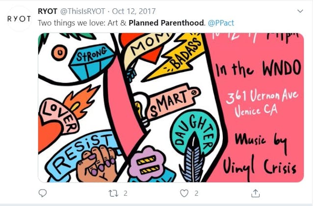 RYOT Tweets they love Planned Parenthood (Image: Twitter) Image: RYOT Tweets they love Planned Parenthood (Image: Twitter)