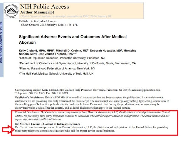 Image: Mitchell Creinin third party consults for Danco abortion pill MFG