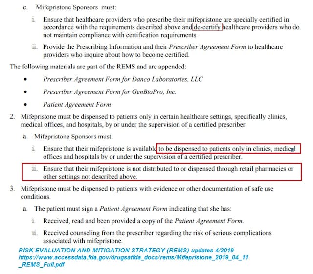 FDA REMS for abortion pill Mifepristone excerpt Image: FDA REMS for abortion pill Mifepristone excerpt