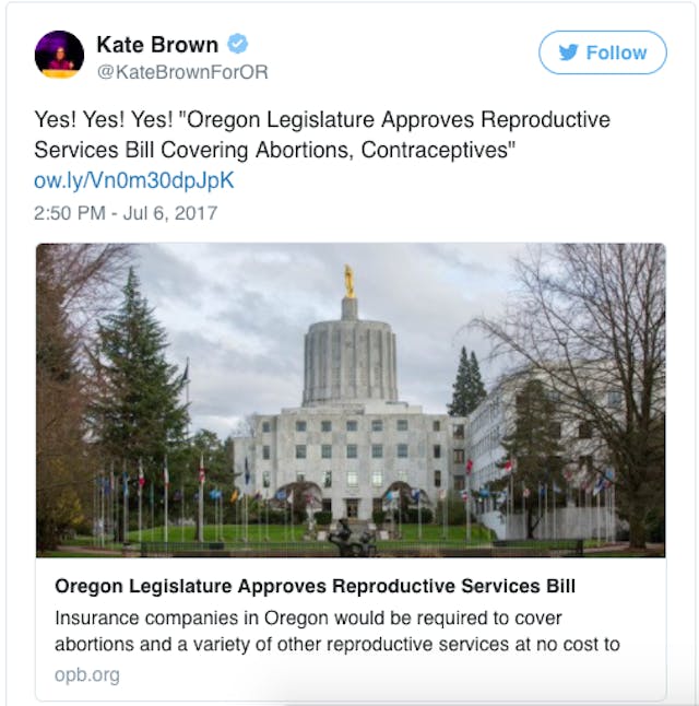 Oregon governor signs bill offering free abortions to citizens and undocumented immigrants image