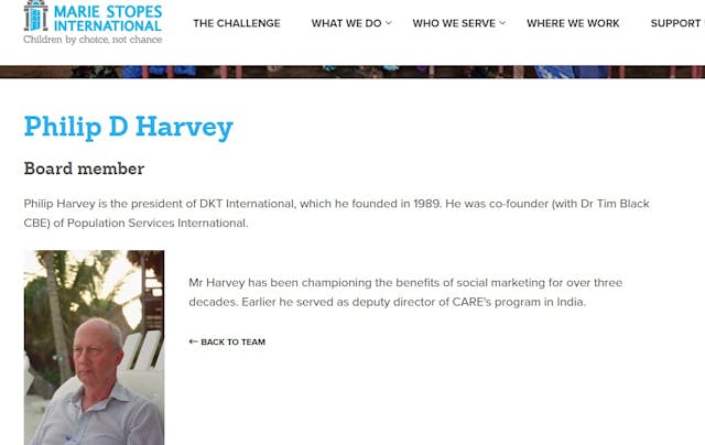 Philip D Harvey Marie Stopes International board member abortion chain Image: Philip D Harvey Marie Stopes International board member abortion chain