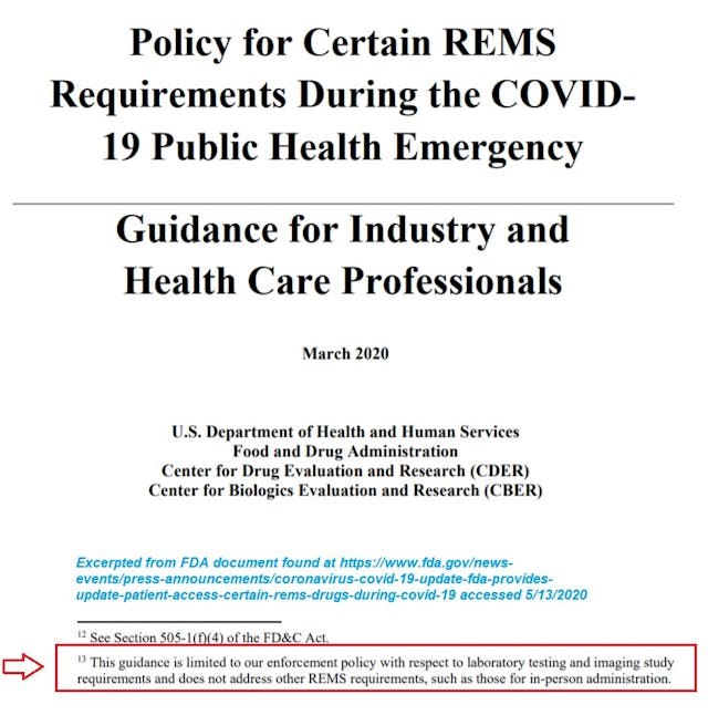 FDA Guidance for REMS under COVID19 Image: FDA Guidance for REMS under COVID19