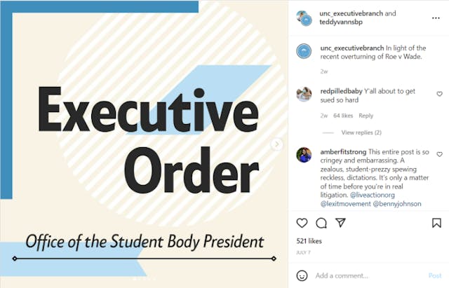 UNC student body president pledges to withhold funding from pro-life groups image