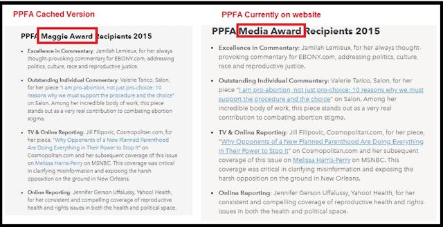 Image: PPFA Maggie Award now Media Award