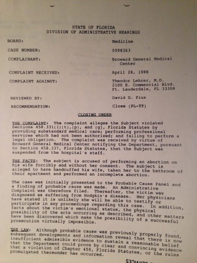 Medical board complaint against Theodor Lehrer abortion doctor accused of forcing abortion Image: Medical board complaint against Theodor Lehrer abortion doctor accused of forcing abortion