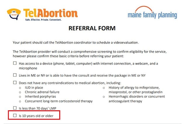 Maine FP TelAbortion abortion pill referral recruits ages ten years old Image: Maine FP TelAbortion abortion pill referral recruits ages ten years old