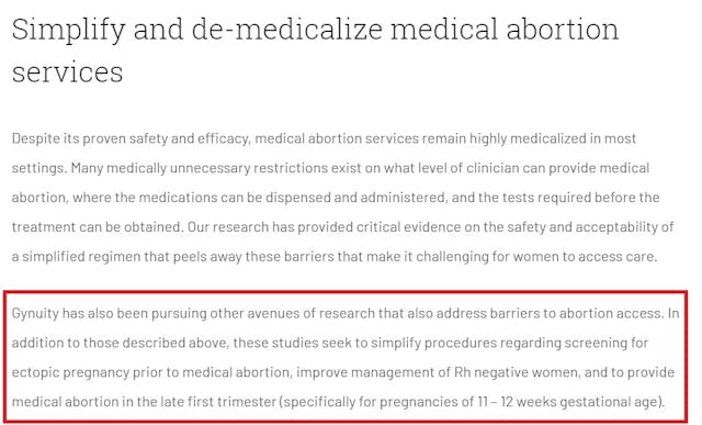 Image: Gynuity plan to demedicalize abortion by expanding to 11 or 12 weeks