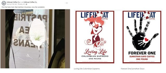 LifeBoat Coffee, which has pro-life labels, was vandalized Image: LifeBoat Coffee which has prolife labels was vandalized