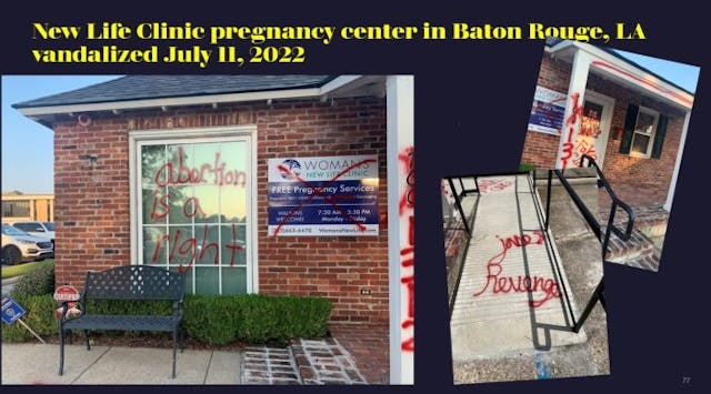 Women’s New Life Clinic Baton Rouge Pregnancy Center vandalized with Jane’s Revenge Image: Women's New Life Clinic Baton Rouge Pregnancy Center vandalized with Jane's Revenge