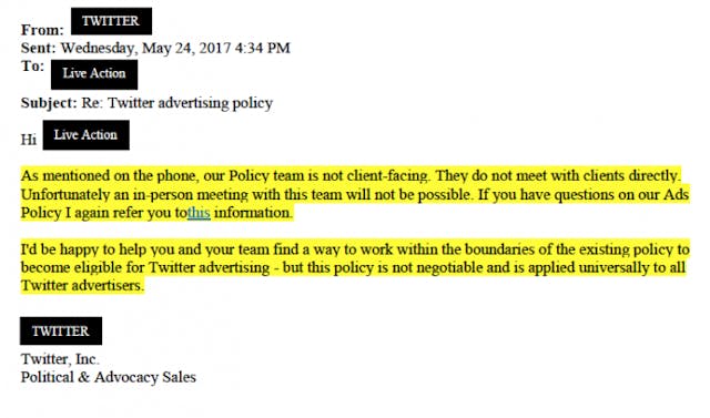 Live Action releases e-mails showing Twitter asking pro-life group to delete tweets it considers ‘offensive’ image
