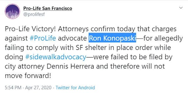 San Francisco police confront pro-life activists due to confusing stay at home order image