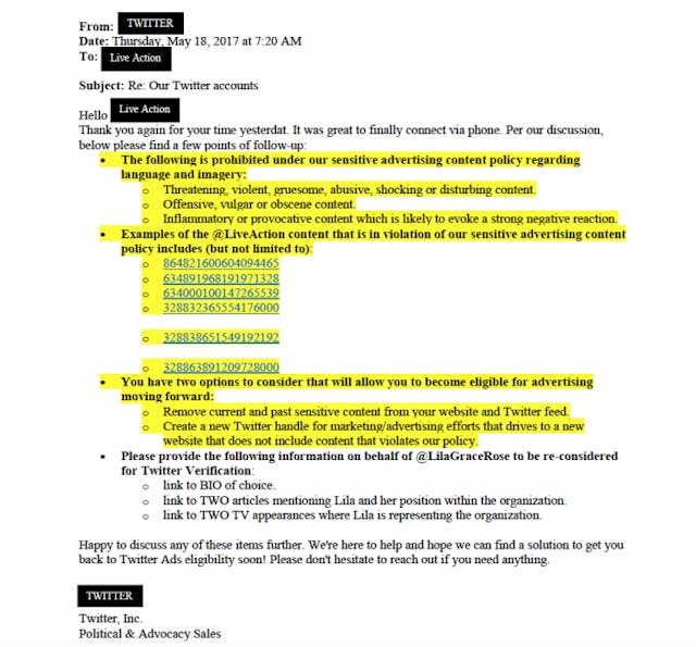 Live Action releases e-mails showing Twitter asking pro-life group to delete tweets it considers ‘offensive’ image