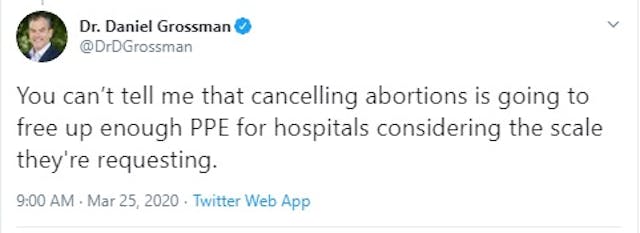 Daniel Grossman tweets about PPE and abortion (Image: Twitter) Image: Daniel Grossman tweets about PPE and abortion (Image: Twitter)