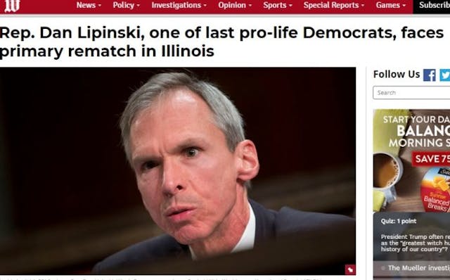 Dan Lipinski prolife Democrat Washington Times Image: Dan Lipinski prolife Democrat Washington Times