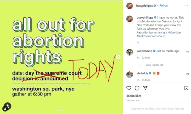 ‘Devastating’: Celebrities react with anger to the end of Roe v. Wade image