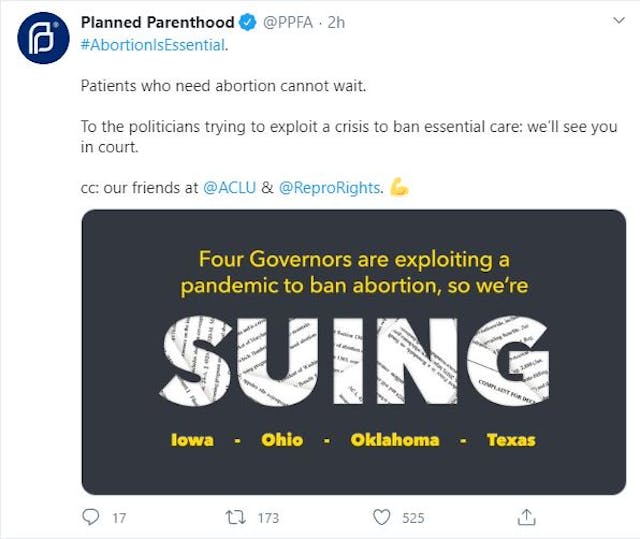 Planned Parenthood sues five states so it can keep aborting preborn children during pandemic image