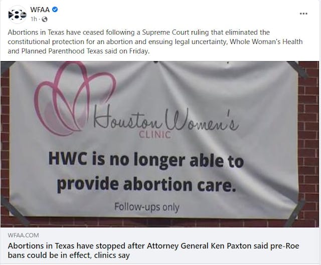 Houston abortion facility no longer able to provide abortions (Image: WFAA Facebook) Image: Houston abortion facility no longer able to provide abortions (Image: WFAA Facebook)