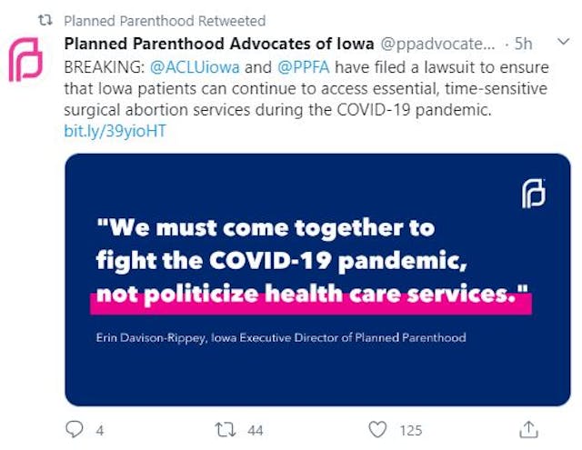 Planned Parenthood sues five states so it can keep aborting preborn children during pandemic image