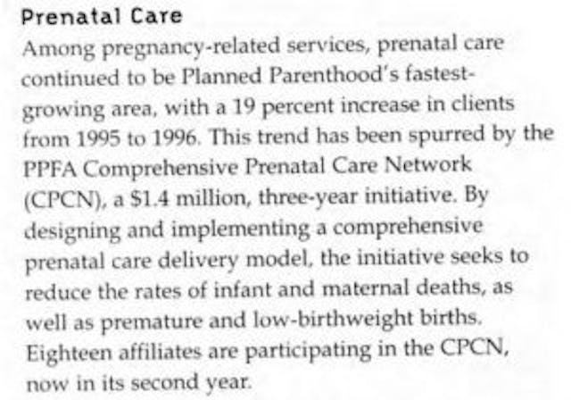 Prenatal care PP 1996-97 annual report What options does Planned Parenthood offer pregnant women? Not what they advertise. image