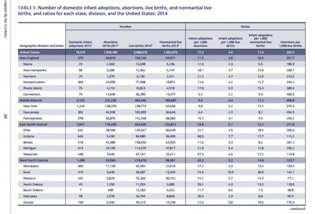 Infant Adoptions Abortions Live Births NCFA, 2014