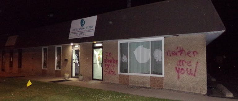 Image: Lennon Center near Detroit pro-life Pregnancy Center vandalized by abortion extremists June 19 (Image: Abolition Media Blog)