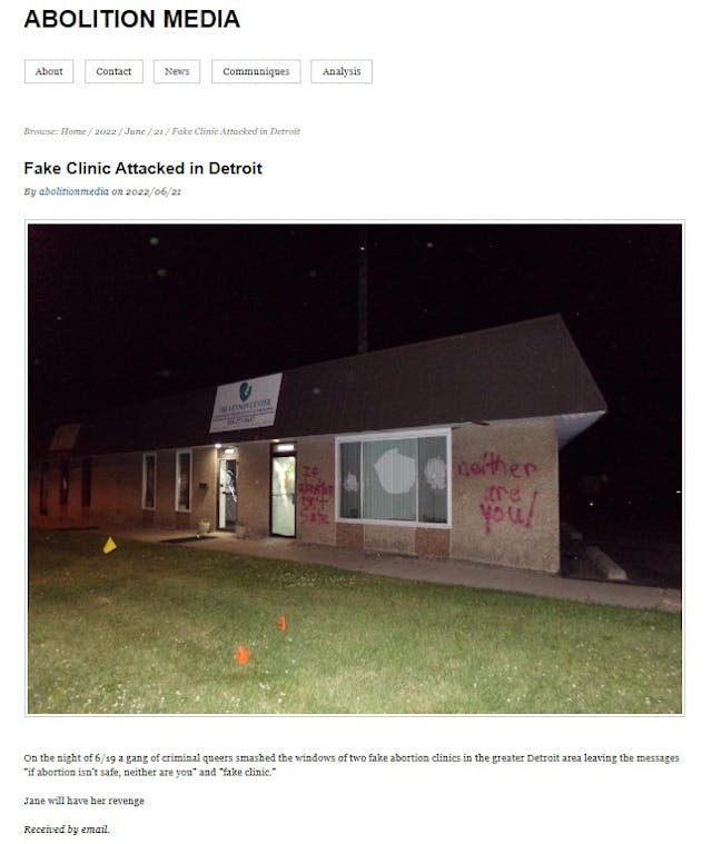 Lennon Center pro-life Pregnancy Center in Dearborn Heights vandalized by abortion extremists June 19 (Image: Abolition Media Blog) Image: Lennon Center pro-life Pregnancy Center in Dearborn Heights vandalized by abortion extremists June 19 (Image: Abolition Media Blog)