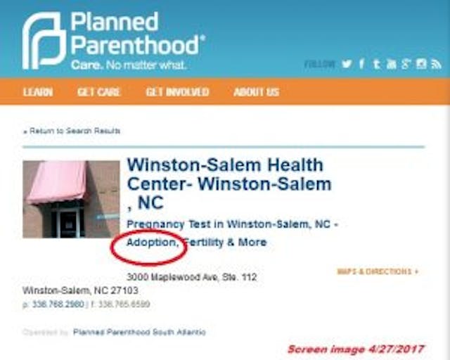Planned Parenthood Winston-Salem adoption services What options does Planned Parenthood offer pregnant women? Not what they advertise. image