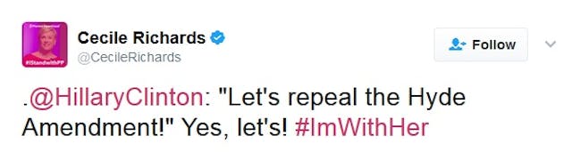 Planned Parenthood president tweets to repeal Hyde Unearthed court documents show Planned Parenthood considers all abortions ‘medically necessary’ image