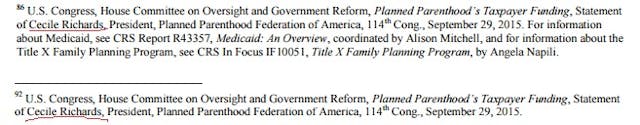 Planned Parenthood president Cecile Richards listed as a CRS report source Government report uses data from biased Planned Parenthood-affiliated sources image