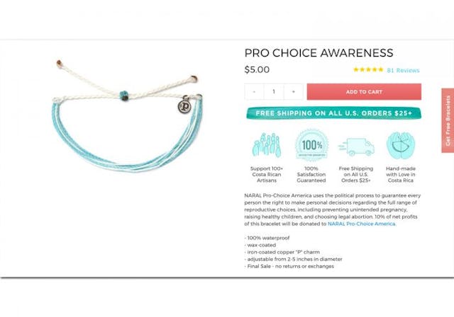 Company partners with NARAL to sell ‘pro-choice awareness’ bracelets image