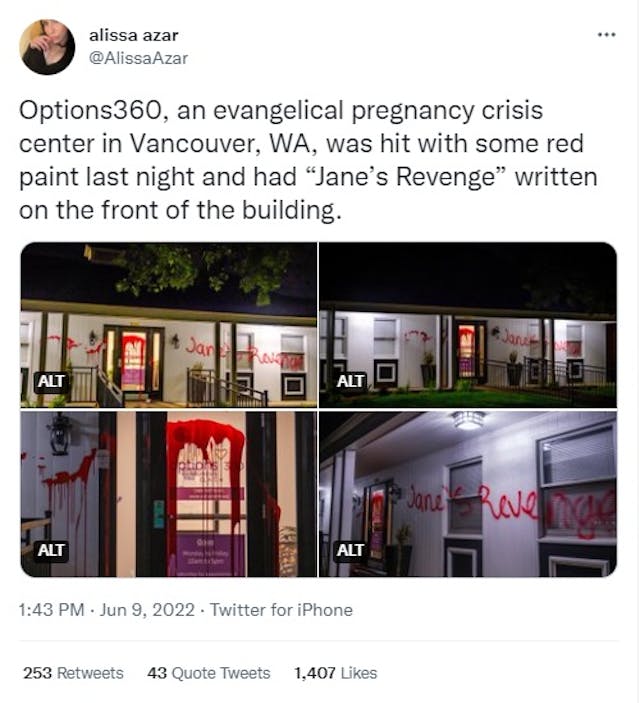 Options360 pro-life pregnancy center vandalized according to Twitter user Image: Options360 pro-life pregnancy center vandalized according to Twitter user