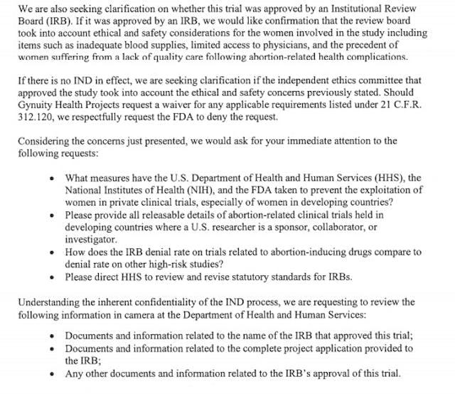 Congressional letter regarding abortion pill clinical trial Feb 7 2020 part b Image: Congressional letter regarding abortion pill clinical trial Feb 7 2020 part b