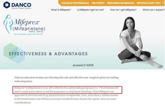 Danco on Mifeprex abortion pill failure rate and effectiveness Image: Danco on Mifeprex abortion pill failure rate and effectiveness accessed 02132020