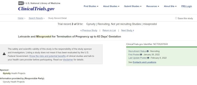 Abortion Pill Trial: Letrozole and Misoprostol for abortion pill study by Gynuity Health Projects Image: Letrozole and Misoprostol drugs for abortion pill study by Gynuity Health Projects