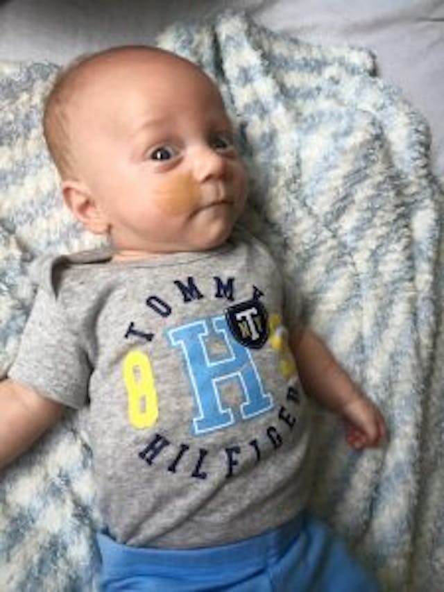 A happy Gideon learning he will be discharged from a hospital visit. photo via Facebook