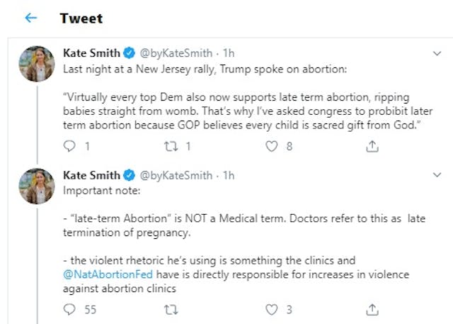 CBS reporter Kate Smith tweets on late term abortion (Image: Twitter) Image: CBS reporter Kate Smith tweets on late term abortion (Image: Twitter)