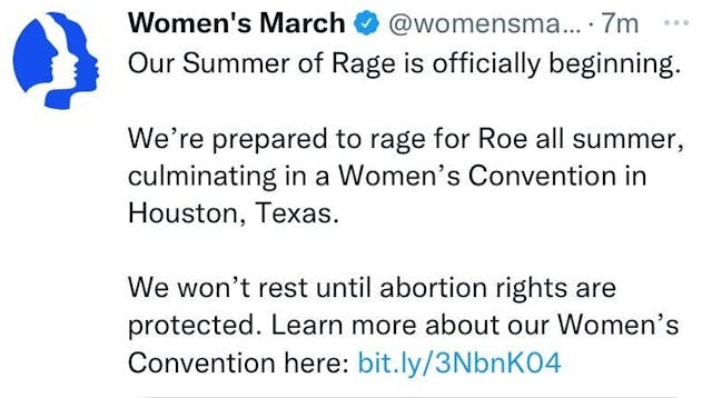 Pro-abortion rhetoric example: Women’s March Tweets Summer of Rage Image: Womens March Tweet Summer of Rage