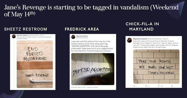Janes Revenge tagging weekend of May 14 2022 abortion protests ‘Ungovernable’: Pro-abortion rhetoric amps up in light of possible Roe reversal image