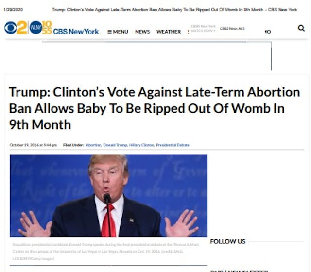 CBS NY Headline on late-term abortion 2016 Image: CBS NY Headline on late-term abortion 2016