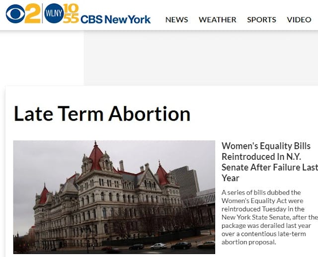 CBS New York Headline on late term abortion Image: CBS New York Headline on late term abortion