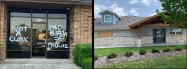 Denton Texas pro-life Pregnancy Centers Vandalized May 7 2022 (Image Credit: Carole Novielli) Image: Denton Texas pro-life Pregnancy Centers Vandalized May 7 2022 (Image Credit: Carole Novielli)
