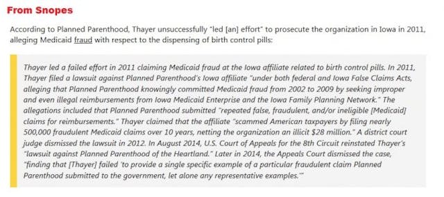 Screen capture from Snopes’ website Snopes tries to debunk Planned Parenthood’s ‘abortion quotas’ with another sloppy ‘fact check’ image