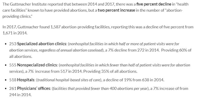 Image: Guttmacher 2017 abortion facility numbers per Live Action News report